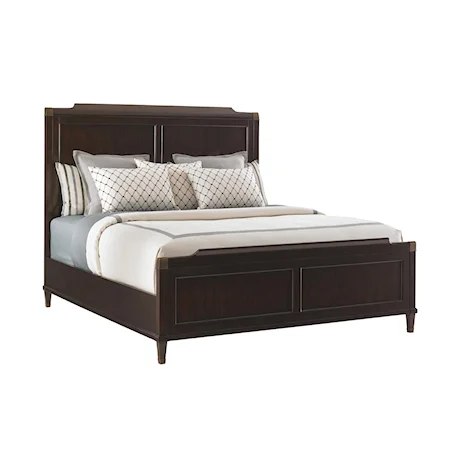 Queen Bennington Panel Bed with Burnished Brass Accents